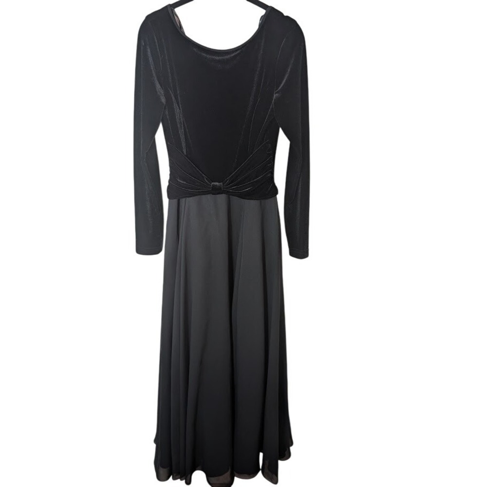 Jessica McClintock Black Velvet Maxi Dress Long Sleeve Formal Gown Size 8